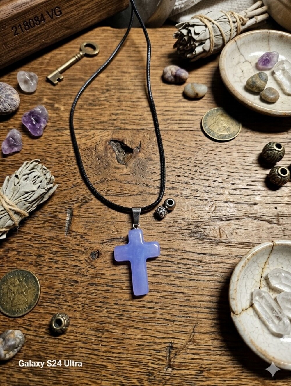 Lavender Cross Pendant Necklace - Unbranded